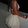 New Spice Girl Sexy Deep V Hollow Neck Strap Backless Fluffy Dress