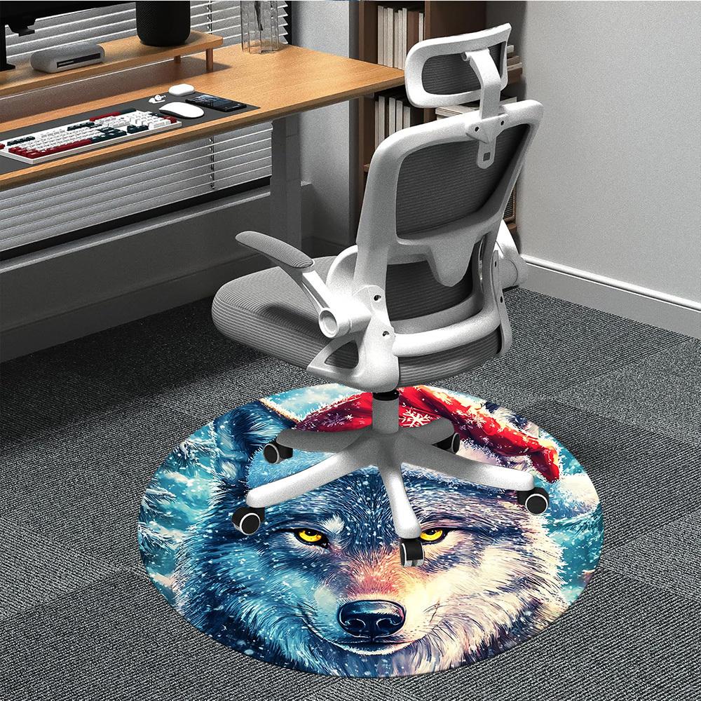 

1pc Winter Wolf Office Round Area Rug, Mat Suitable ForOffice, Under Office Chairs Bedroom Living Room Home Decor, Room Deco 80cm