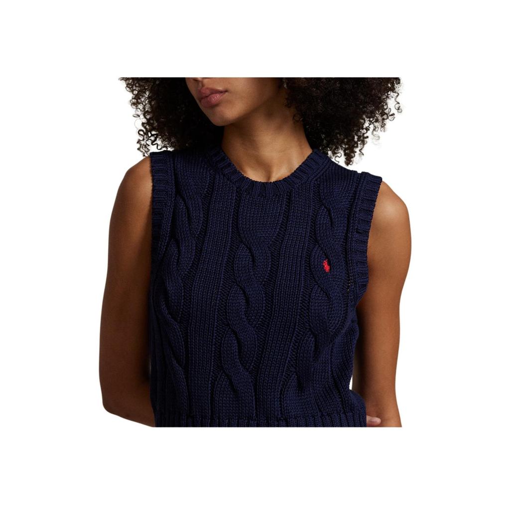 Polo Ralph Lauren Solid Logo Embroidered Sleeveless Fitted Tank Top Women Tops Navy-Blue 211959295-002