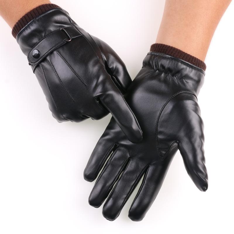 Autumn and Winter Men's Gloves Outdoor Riding Cold-proof and Warm Velvet Gloves Luo Kou Three-line Washed Leather Gloves
