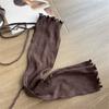 Japanese Ribbed Thigh High Leg Warmers Lace Up Bandages Over Knee Flared Leg Covers Ruffle Trim Footless Socks for Women
