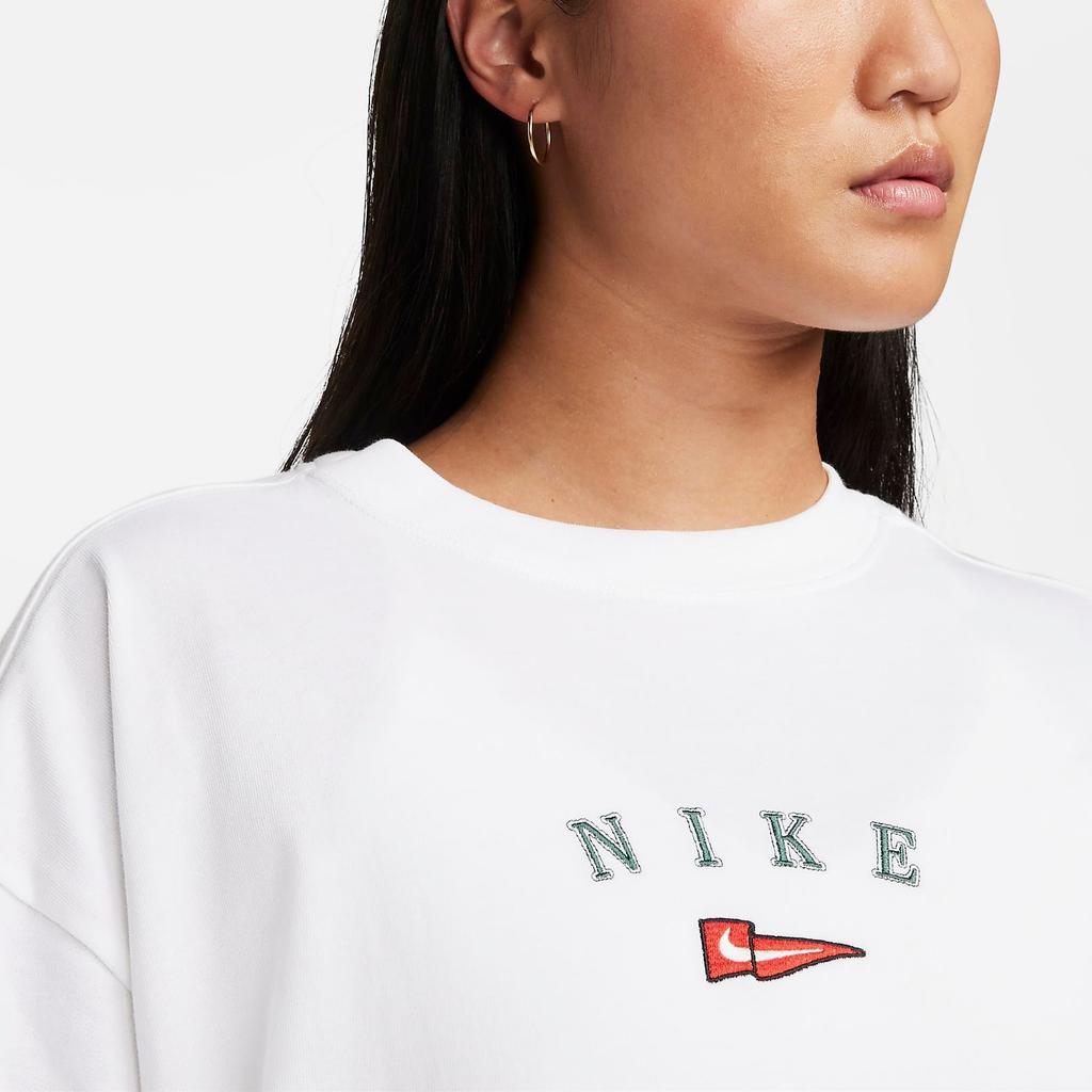 Nike Letter Logo Print Loose Round Neck Short Sleeve T-Shirt Women Tops White FZ4866-100