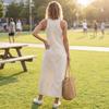 Women’s Sleeveless Button Front Long Overall Dress Adjustable Strap Loose Fit Casual Pinafore with Pockets for Everyday Wear