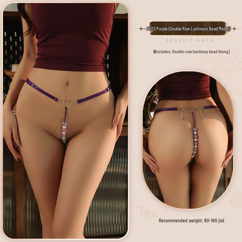 Plus Size 160 Jin Pearl Thong with Bell Pendant and Open Crotch 303