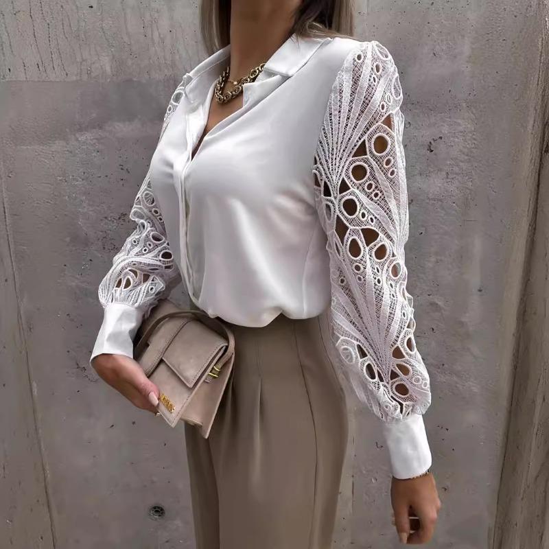 JKASHDK Women's Fashion Casual Spring Autumn Solid Color Print Long Sleeve POLO Neck Blouses & Shirts