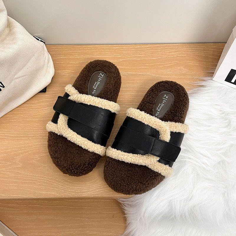 Retro erhöhte dicksohlige flauschige Hausschuhe für Damen-Outdoor-Bekleidung 2025 neue Herbst- und Wintermode vielseitige Mode Baumwollhausschuhe