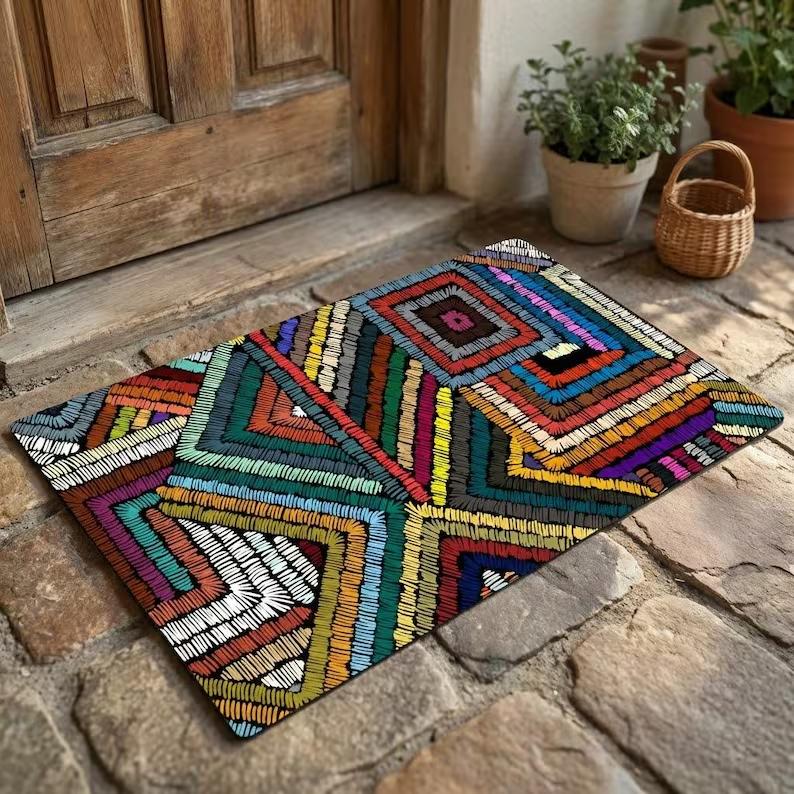 

Vintage Mosaic Door Mat Carpet Mat Rug Entryway Home Decoration Geometric Tile Pattern Floor Mat Non Slip Durable Floor Mat 40cm x 60cm
