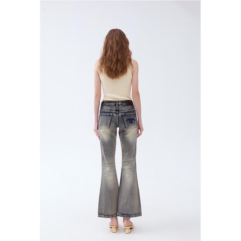 RI3 Women's Mid-Rise Slim-Fit Flare Jeans, Skin-Friendly Cotton, Retro Faded Blue
