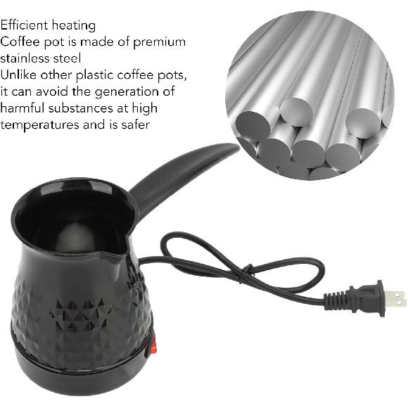 Electric Turkish Coffee Maker, 600ml Portable Electric Turkey Coffee Pot Stainless Steel Arabic Greek Turkish Coffee Maker, Anti Scald Tea Maker