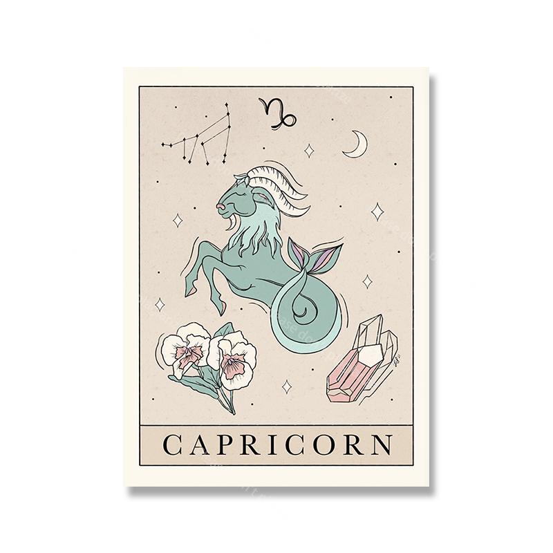 Bohemian Zodiac Art Posters and Prints Canvas Painting Tarot Cards Inspired Astrology Virgo Aquarius Constellation Picture Decor