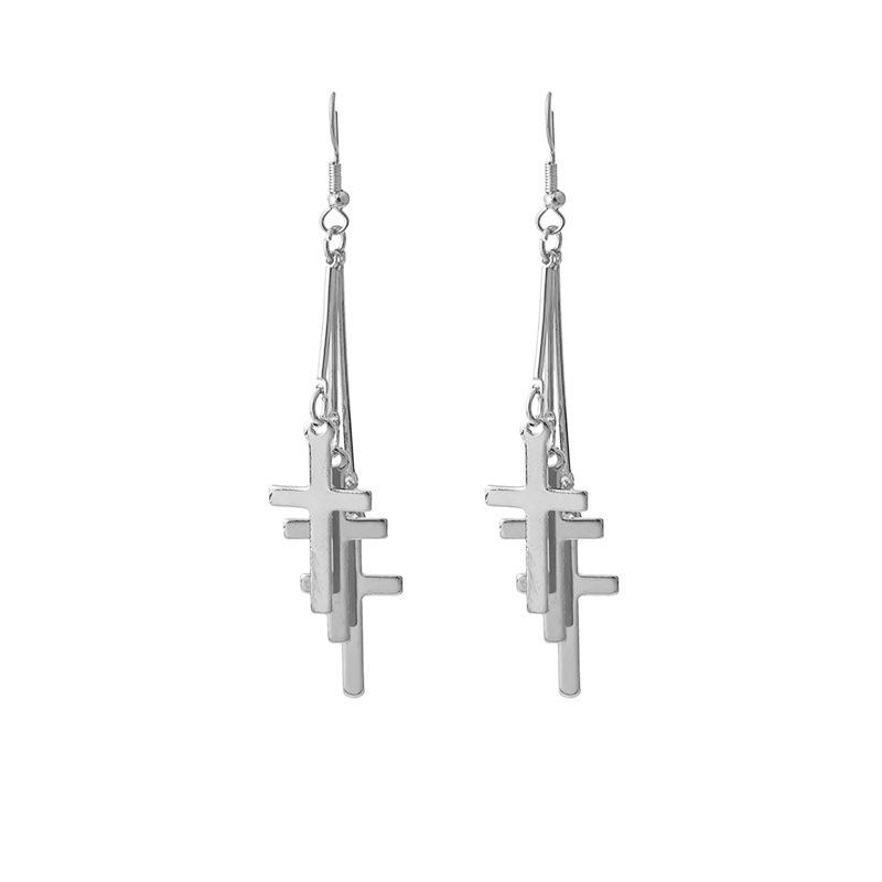 European and American Multi-Layer Hollow Metal Geometric Tassel Earrings