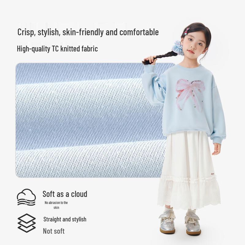 Girls' Contrast Bowknot Knit Sweatshirt