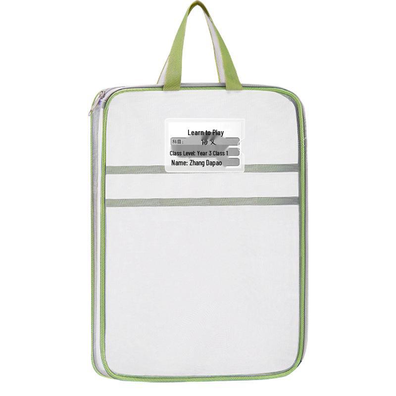 L-shaped Transparent Zippered Mesh File Bag - Student Handheld Book Bag for Exams