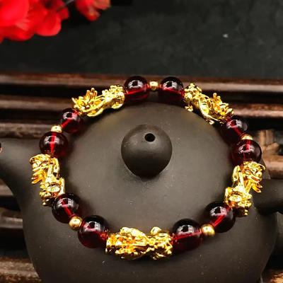 Beaded Wealth Bracelet Natural Stone Beaded Bracelet 1 Piece Pixiu Men's Jewelry Lucky Good Luck Men's and Women's  Delicate Jewelry
