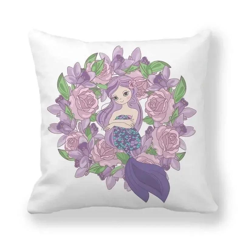 Garland Mermaid Pattern Decorative Pillow Cover Car Sofa Square Cushion Pillow Cover