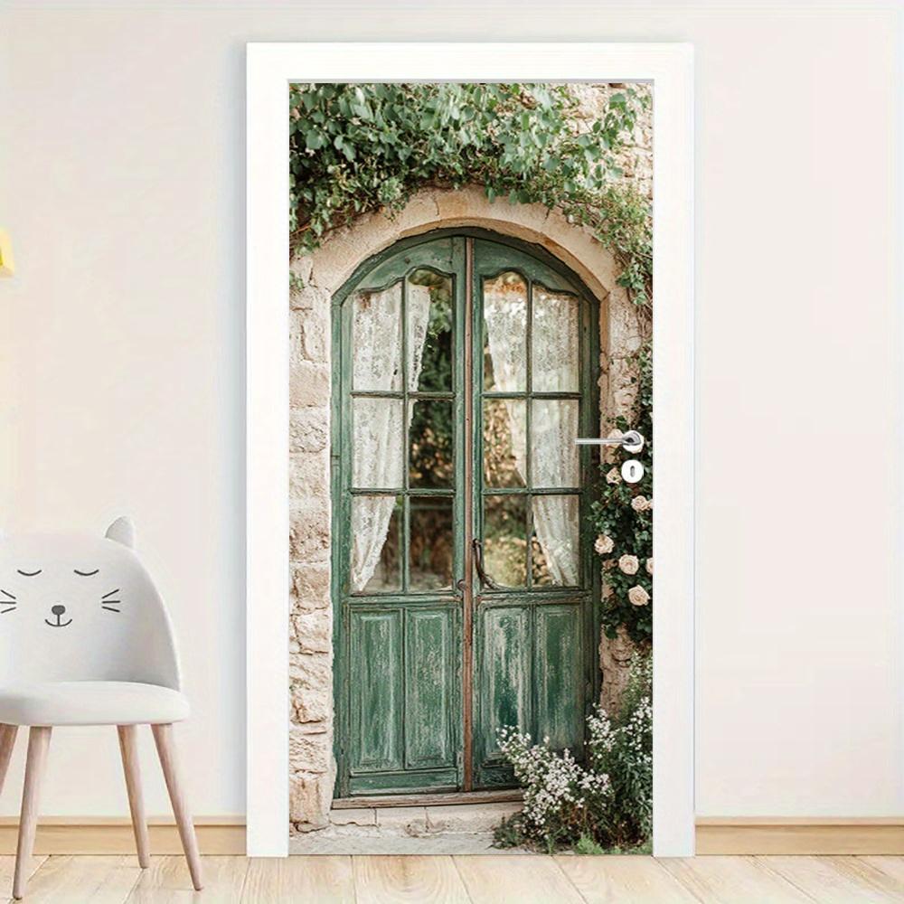 Rustic Green Wallpaper Self Adhesive Door Mural Removable Vinyl Home Decor Art Decal Wooden Scenery Wall Poster Stickers Porte deursticker