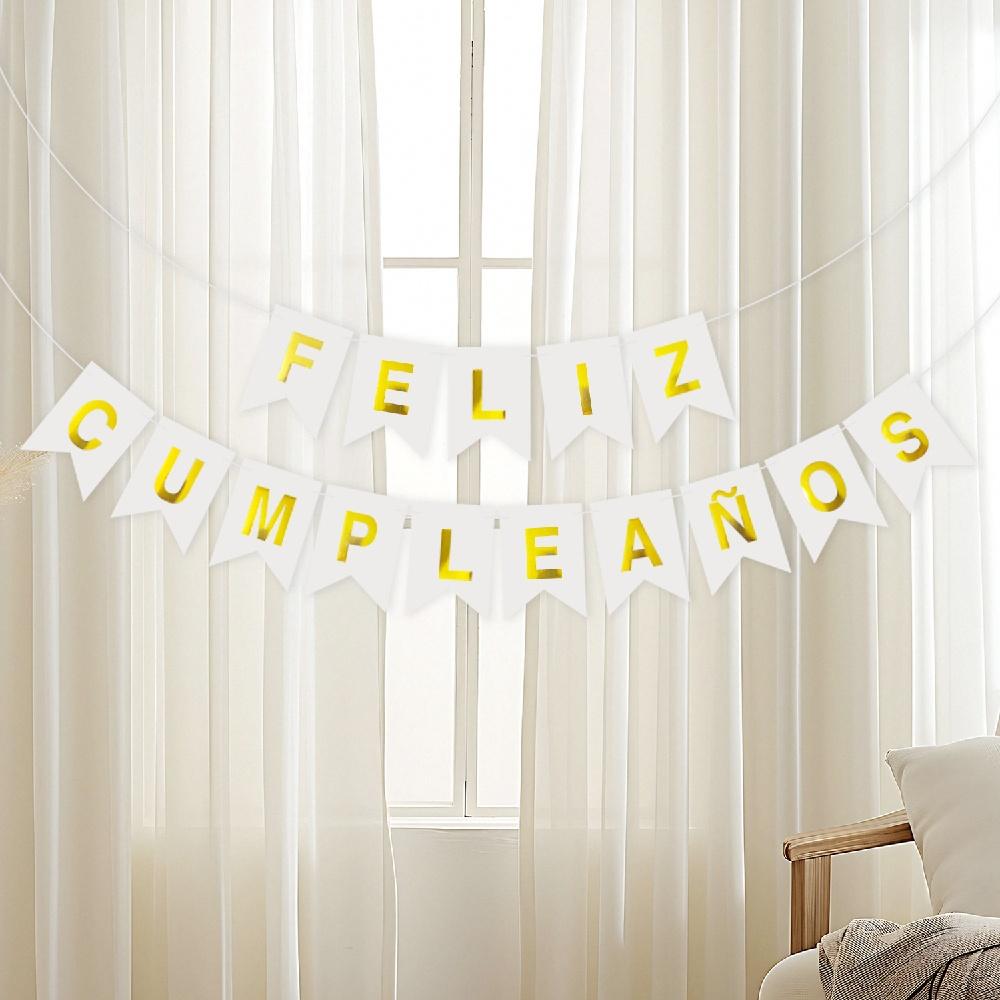1PC/5PCS/10PCS 11.6cmX16.2cm Spanish Birthday Flag Party Banner Flower ForHome Room Happy Birthday Party Atmosphere Decorations