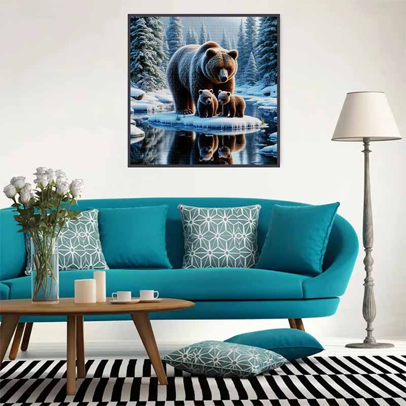 New Arrival 5D DIY Full Circle Diamond Painting "Bear and Cub" Embroidery Cross Stitch Home Decor Gift