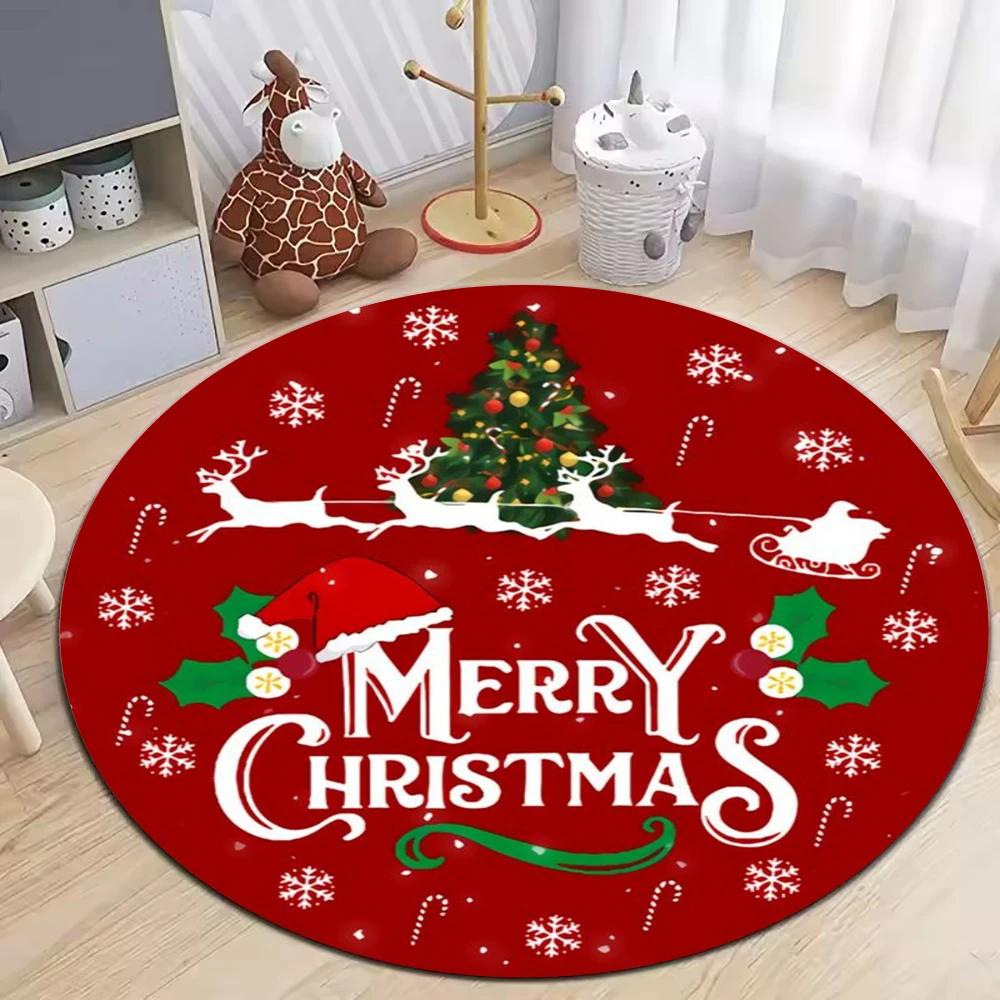 Christmas Circular Carpet Anti-Slip Living Room Floor Mat Bedroom Area Floor Pad Merry Christmas Home Decoration