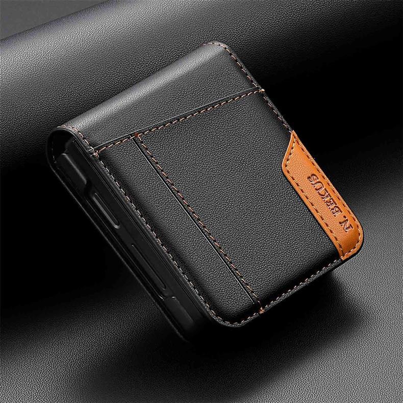 Odpowiednie dla etui na telefon Samsung Z Flip7, etui z klapką Flip3/4/5/6 ze skóry zszywanej z miejscem na karty i ochroną portfela