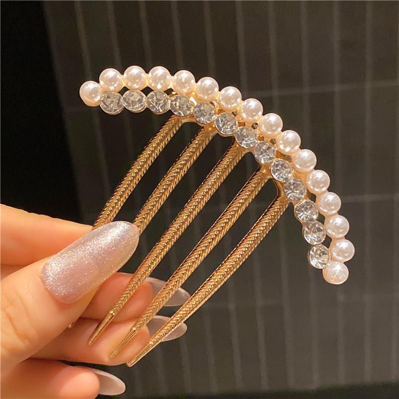 Gold Luxury Diamond Pearl Mix Hair Combs Pan Hair Flower Leaf Hairpin Women Wedding Elegant Hair Accessories