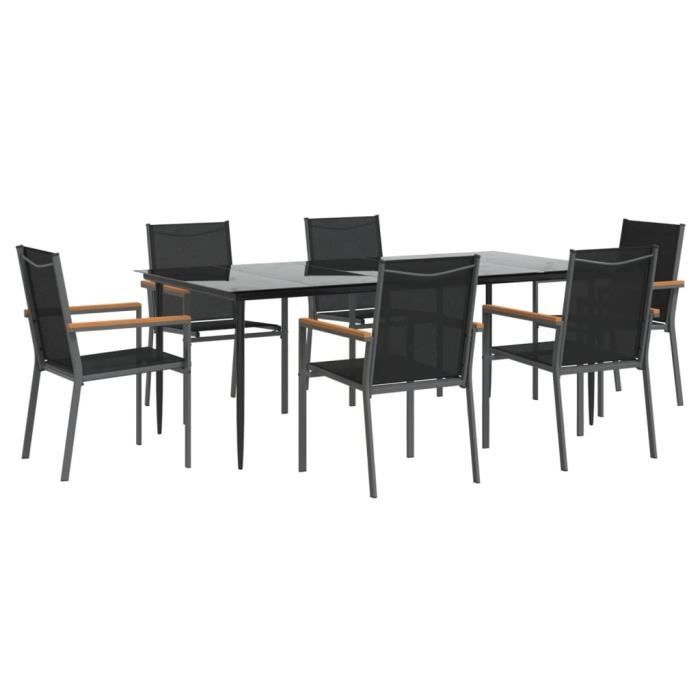 VidaXL 7 Pcs Garden Dining Set Black Textilene and Steel 3187039