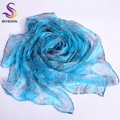 Hellblaue Seidenschals Bedruckt Neues Design Modeaccessoires 100% Reine Seide Lange Schals 170*110cm Lange Paisley-Schals