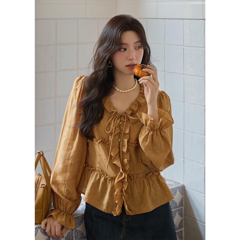 MISHOW Французская ретро блузка в горошек из тенсела S