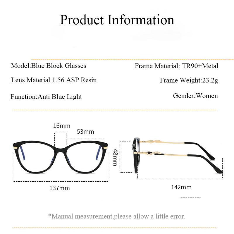 Women's Blue Light Blocking Glasses +2.25 TR90+Metal Frame