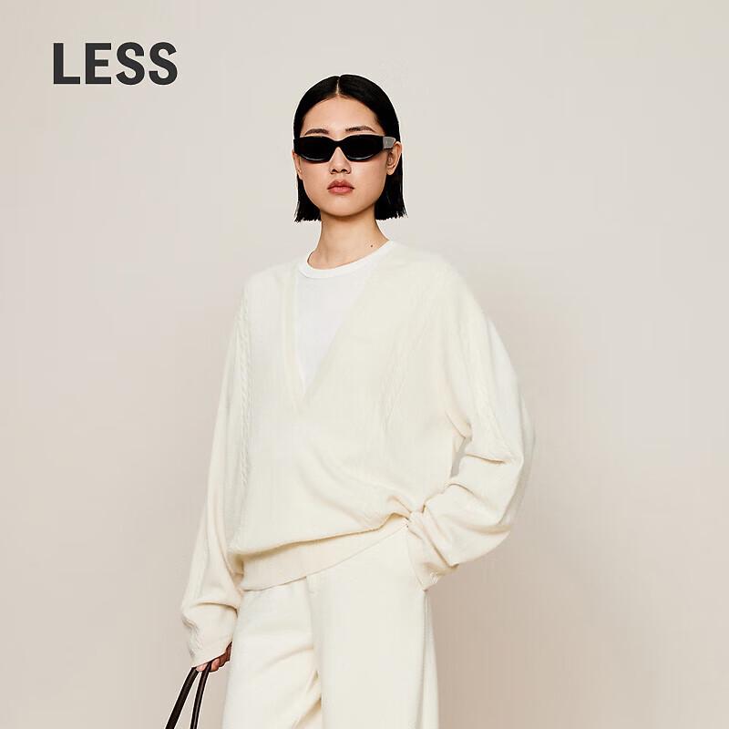 LESS Women s Lambswool Cashmere Blend V-Neck Pullover Sweater L