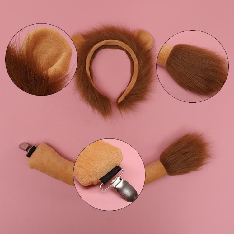 Plush Animal Lion Ears Headdress Lolita Headwear Long Tail Furry Hair Hoop