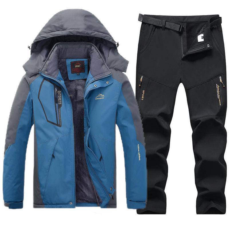 Outdoor Sports Jacket Men's Plus Velvet Thick Warm Loose Autumn and Winter Outfit Ski Outfit Soft Shell Plus Velvet Trousers Cover