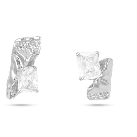 French 911 Silver Needle Sweet Asymmetrical Personality Stud Earrings Fashion Design Zircon Stud Earrings Earrings
