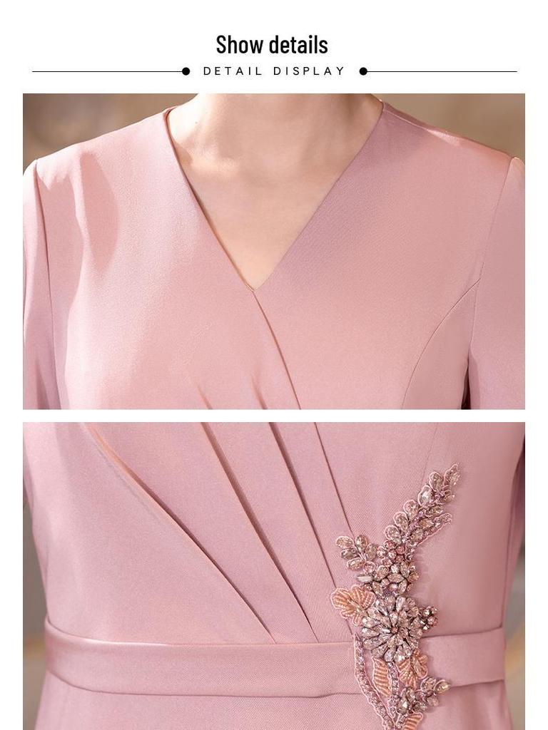 Pink A-Line Seven-Sleeve Mother-in-law Spring Wedding Dress 2024 - Slimming & Tummy Concealing