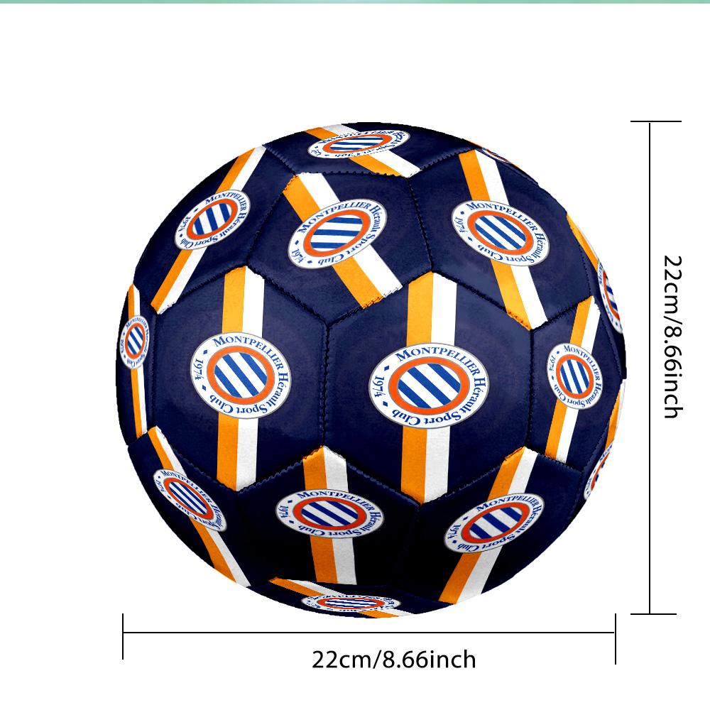 Montpellier Herault Sc Crest Soccer Ball Size 5 Soccer Ball, Machine-stitched, Soft and Comfortable, Suitable for Training and Matches Fan Gift