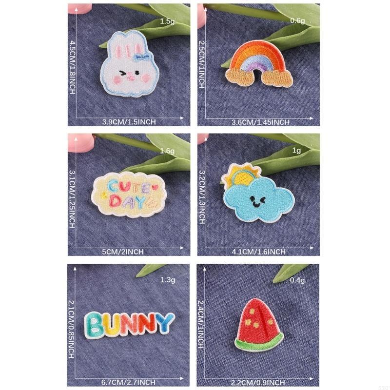 55KF 6 Pcs Rainbow Repair Patches Animal Iron on Embroidered Patches Cartoon Rabbits Sew On Decorative Appliques for Hat