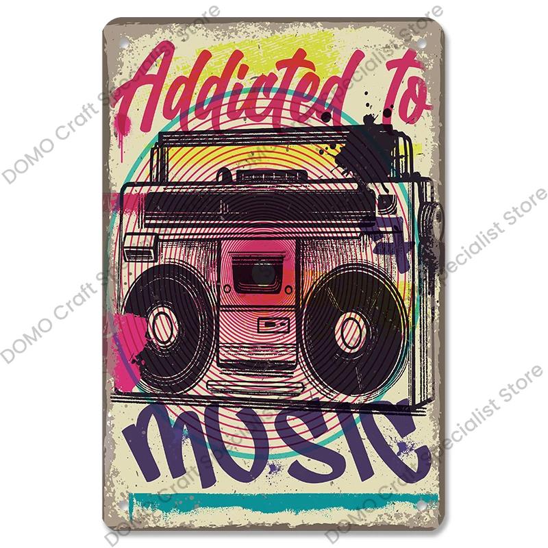 Retro Music Metal Tin Signs - Ideal for Music Party! Features CD, Radio, Guitar. Decor for Bar, Club, Living Room.