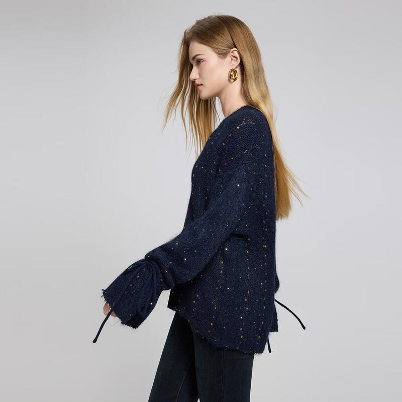 

Женский пуловер из трикотажа с пайетками и V-образным вырезом One Size