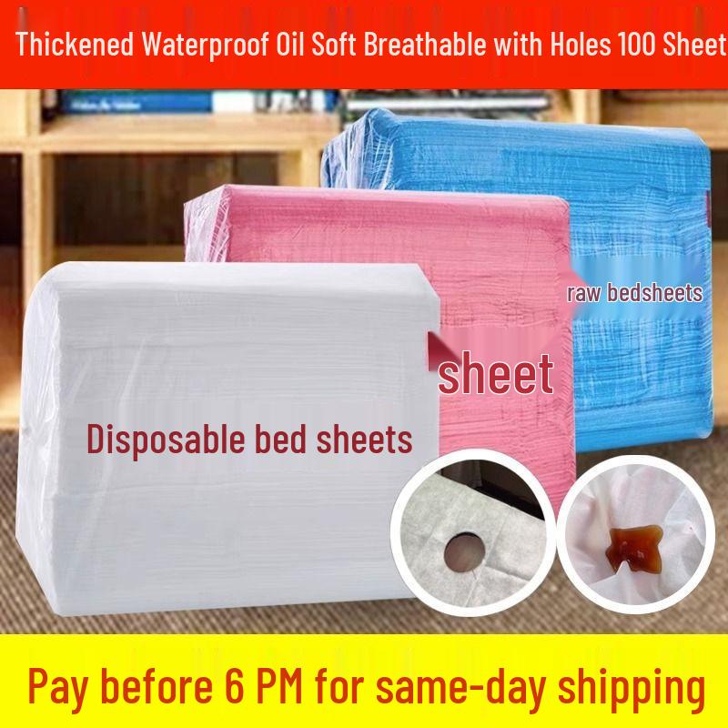 100 Disposable Waterproof Bed Sheets with Hole, Non-woven, Oil-Proof, Sterile, and Breathable for Beauty Salons.
