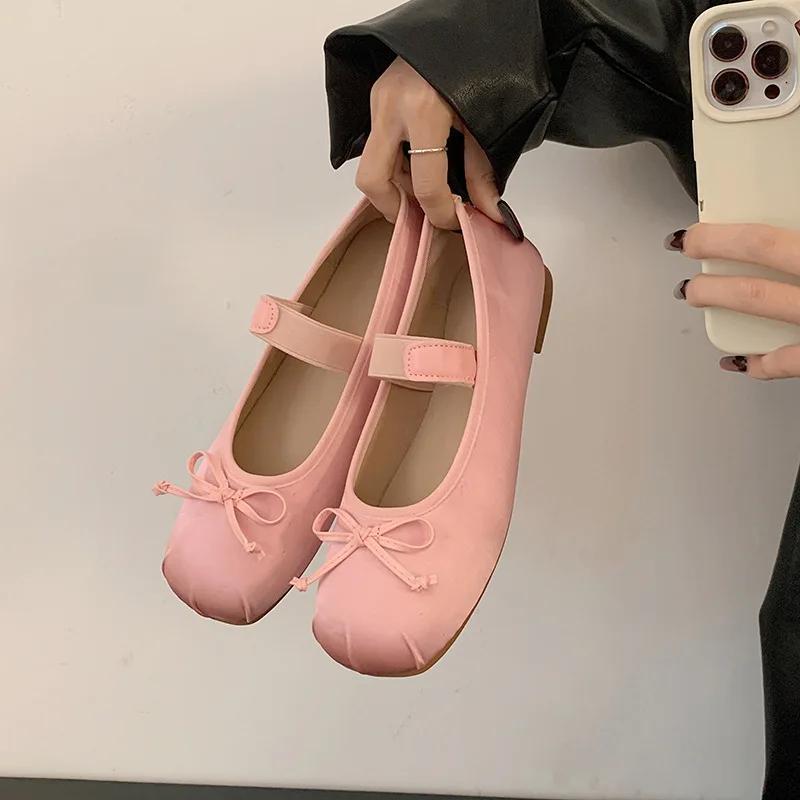 Shoes for Women 2025 Spring and Autumn New Square Toe Low Heel Soft Sole Ballet Flats Women's Vintage French Mary Jane Shoes