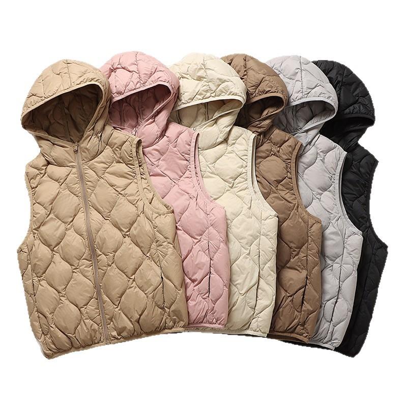 Herbst und Winter neu leichte und dünne Kapuzen-Freizeit-Kurzreißverschluss-Daunenweste Weste Weste Rückenteil Innenweste zum Warmhalten