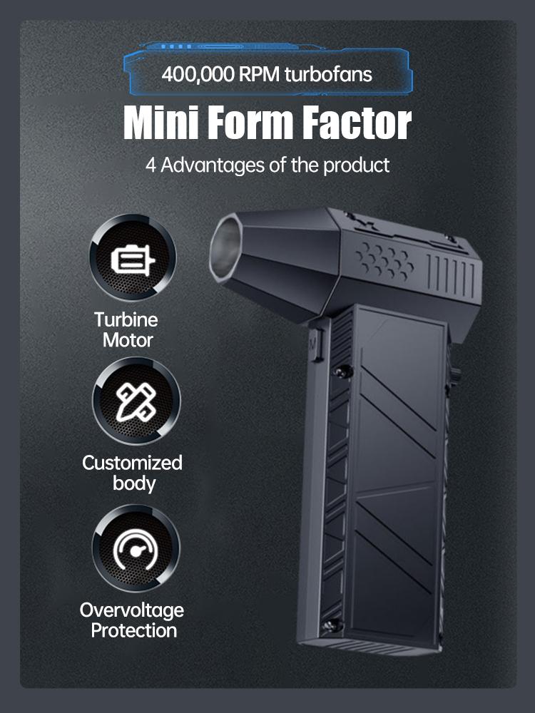 Turbo Fan 400000RPM Rechargeable Cordless Duster Powerful Airflow Compact Design for Car Travel Outdoor Cleaning Long Standby