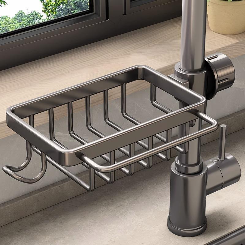 Modern Kitchen Faucet Shelf With Space Aluminum Wall Mount For Bathroom And Sink Storage