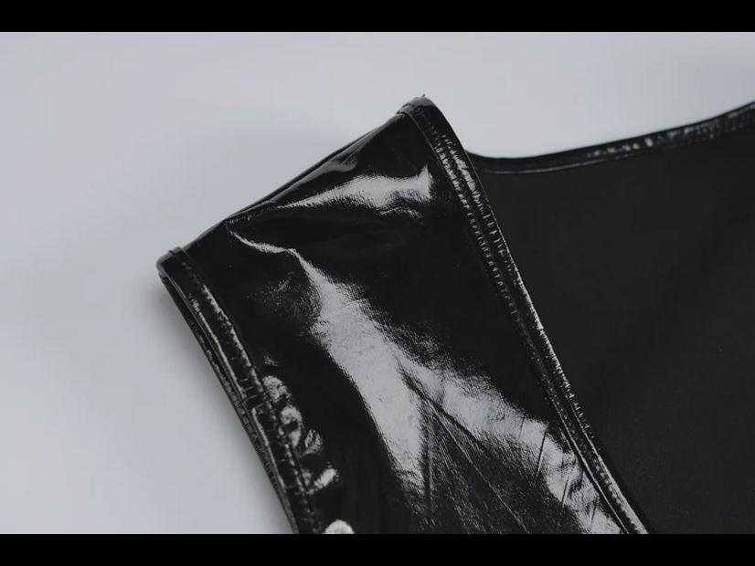 2024 High Elastic Mirror PU Leather V-Neck Sleeveless Sexy Dress for Women