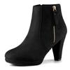 Allegra K Women's Side Zipper Ankle Boots with Low Platform and Chunky Heel, Black, Size 25.0cm