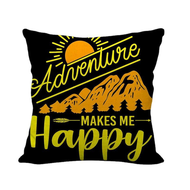 Happy Camper'S Lettered Design Pattern Digital Printing Short Plush Pillow Covers For Car Sofa Office Cushion Cover Home Goods