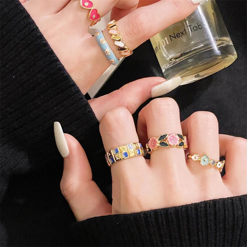 Xiaoxiangfeng Color High-End Sense Fashion Niche Temperament Open Ring Dopamine Dripping Index Finger Ring