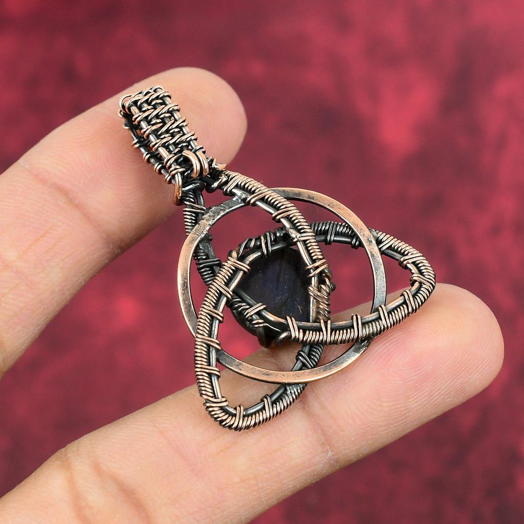 Labradorite Pendant Copper Wire Wrapped Pendant Handmade Birthstone Jewelry Original Gemstone Pendant Dainty Copper Jewelry Engagement Gifts