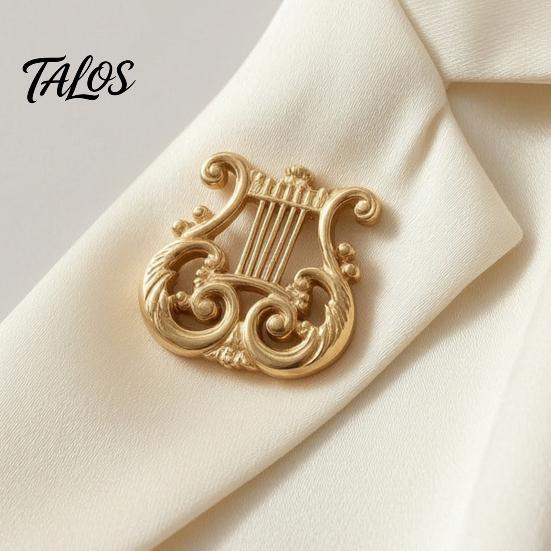 Music Symbol Badge European Classical Harp Brooch Pin, Golden Plated Musical Instruments Vintage Accessory for Men Women Lightweight Alloy