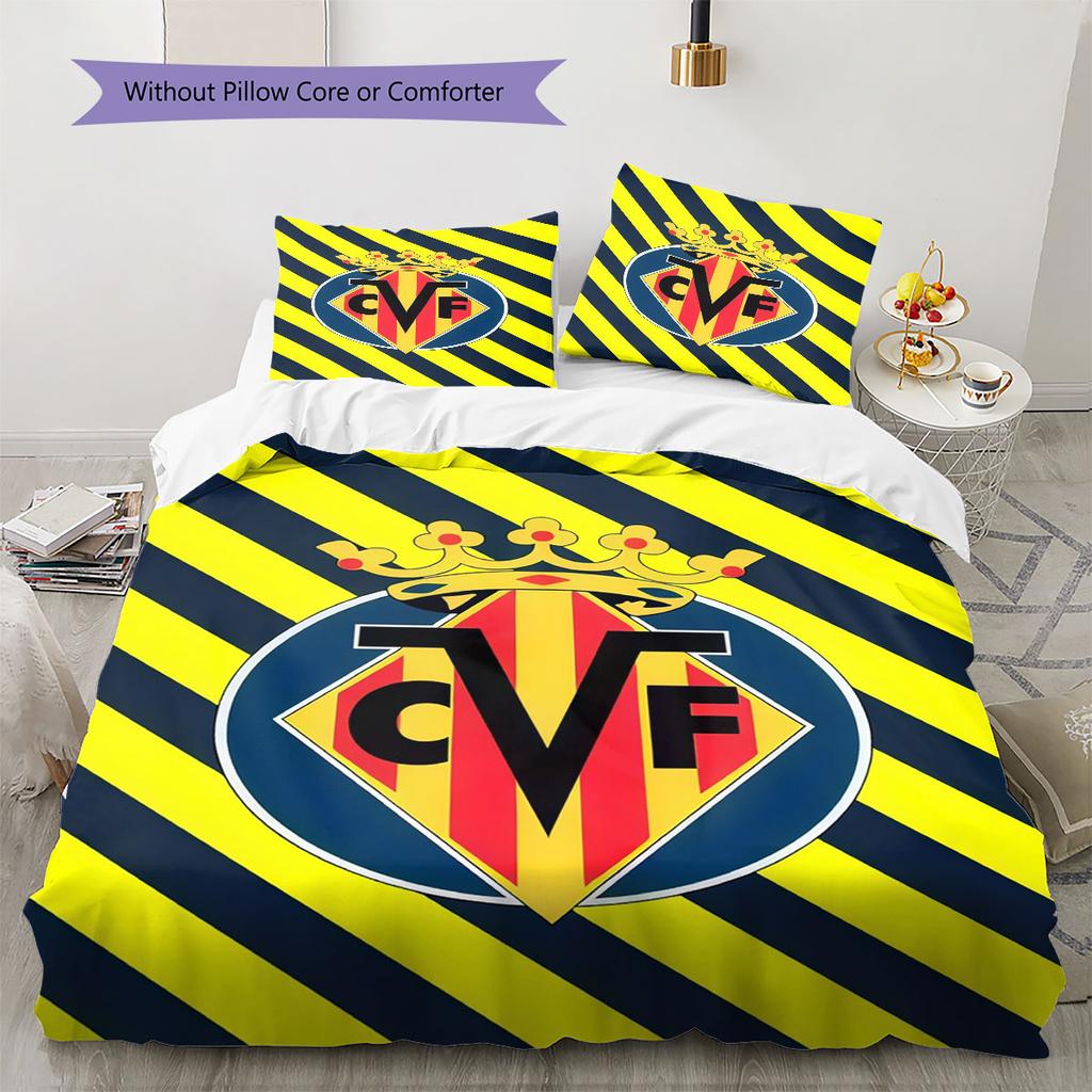 Juego de Colcha y Funda de Almohada con Logo del Villarreal CF Decoración del Hogar Regalo de Cumpleaños (1 * funda nórdica + 2 * fundas de almohada, sin núcleo)